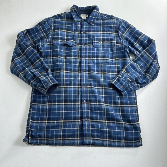 Vintage L.L. Bean Flannel Fleece Lined‎ Button Up Shirt Mens MT Blue Plaid Heavy - Picture 1 of 11